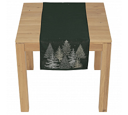 Ubrus - běhoun, zasněžené stromy, zelený, 100% polyester, 40 x 140 cm