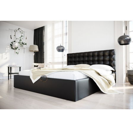 Posteľ LOFT - 200x200, Kovová na plynových zdvihákoch, čierna eko koža
