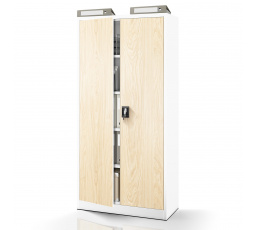 Kancelárska kovová skriňa JAN, 900 x 1850 x 400 mm, Eco Design: biela/ dub sonoma