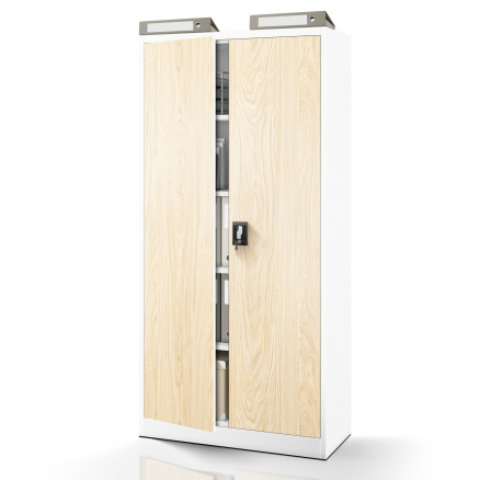Kancelárska kovová skriňa JAN, 900 x 1850 x 400 mm, Eco Design: biela/ dub sonoma