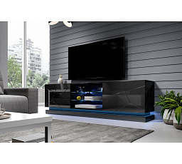 TV komoda QIU 200, čierna / čierny lesk