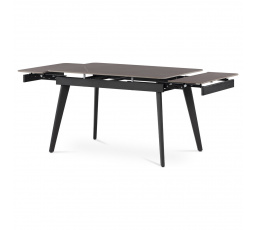 Jedálenský stôl 120+30+30x80 cm, keramická doska zo sivého mramoru, kov, čierny matný lak