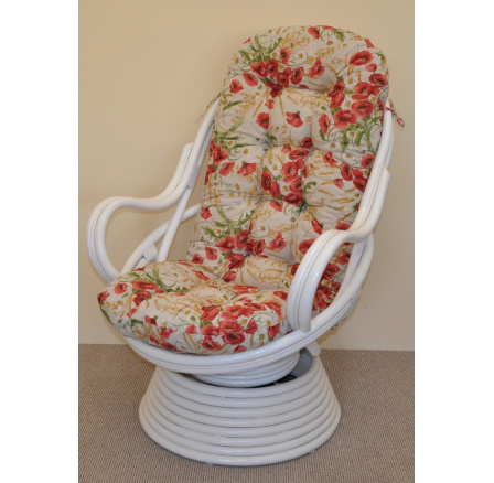 Ratanové hojdacie kreslo Swivel biely vankúš s motívom vlčích makov
