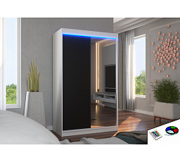 Posuvná skriňa so zrkadlom a LED osvetlením REWENA 120 Biela+Čierna