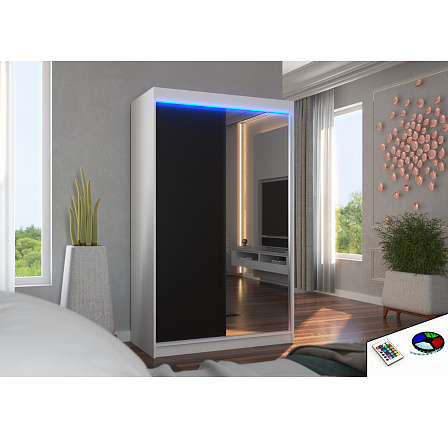 Posuvná skriňa so zrkadlom a LED osvetlením REWENA 120 Biela+Čierna Posuvná skriňa so zrkadlom a LED osvetlením REWENA 120 Biela+Čierna