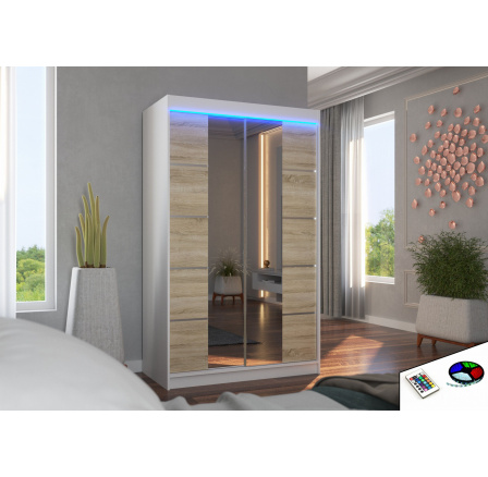 Posuvná skriňa so zrkadlom a LED osvetlením GENUA 120 Biela+Sonoma