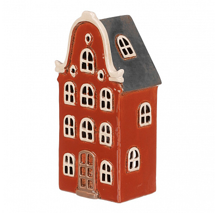 Domeček keramický - na čaj. svíčku, patrový, oranžový Domeček keramický - na čaj. svíčku, patrový, oranžový
