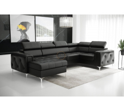 Rohová sedacia súprava ORION MAX III s funkciou spania 165x320x185 cm prírodná koža - čierna koža, Pravá strana