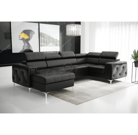 Rohová sedacia súprava ORION MAX III s funkciou spania 165x320x185 cm prírodná koža - čierna koža, Pravá strana Rohová sedacia súprava ORION MAX III s funkciou spania 165x320x185 cm prírodná koža - čierna koža, Pravá strana