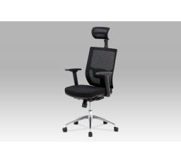 Kancelárska stolička, čierna látka / čierna sieťovina, hliníkový kríž, synchrónny vlnovec