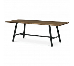 Stôl jedálenský, 220x90cm, dyha, farba orech, kovová čierna noha