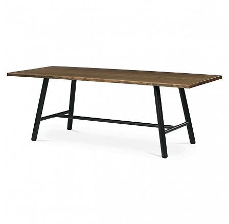Stôl jedálenský, 220x90cm, dyha, farba orech, kovová čierna noha