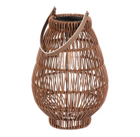 Lucerna z polyratanu - tvar hruška, LED osvětl., vel. M, světle hnědá