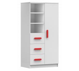 Regál 80 3S1D SMYK I - 05, Biela Mat/Červená