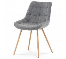 Jedálenská stolička, sivé látkové čalúnenie, kovové nohy, 3D dekor dub