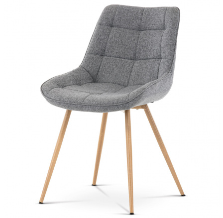 Jedálenská stolička, sivé látkové čalúnenie, kovové nohy, 3D dekor dub