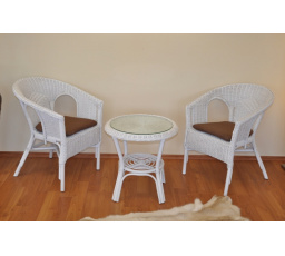 Ratanová pohovka Fabion biele vankúše hnedé zvýraznenia