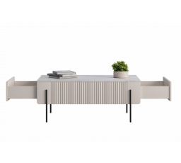 Stolík kávový Malmi 100 cm so zásuvkami - kašmír / crema bianca / čierne nožičky