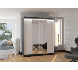 Posuvná skriňa so zrkadlom a LED osvetlením BALANCE 180 Čierna+Biela