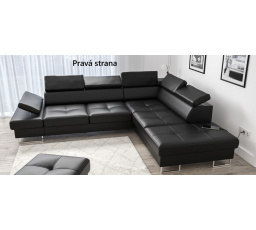 Rohová sedacia súprava GALAXY s funkciou spania 225x280 prírodná koža - Pravá strana, čierna koža