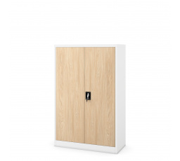 Kancelárska kovová skriňa KEVIN, 900 x 1400 x 400 mm, Eco Design: biela/ dub sonoma