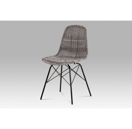 Jedálenská stolička kovová čierna / umelý ratan sivá