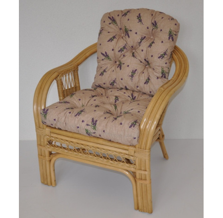Ratanové kreslo Rio De Janeiro medové - poťah motív levanduľa
