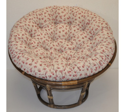 Ratanový papasan 110 cm hnedý vankúš s motívom ruže