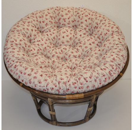 Ratanový papasan 110 cm hnedý vankúš s motívom ruže