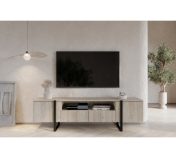 RTV skrinka Verica 200 cm s výklenkom - dub biskvit / čierne nohy