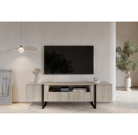 RTV skrinka Verica 200 cm s výklenkom - dub biskvit / čierne nohy