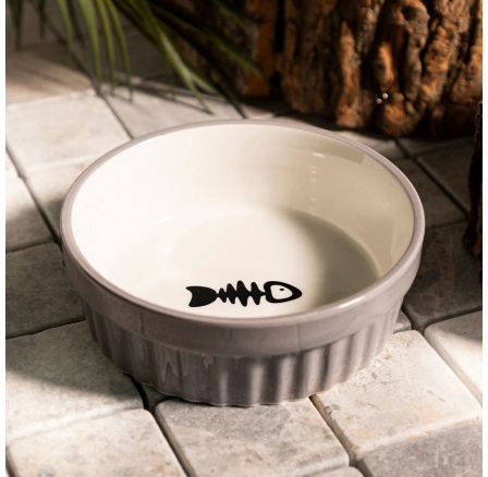 Miska pre mačky CATTY s rybou sivá 12x4 cm 884394