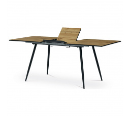 Jedálenský stôl, 140+40x80x76 cm, MDF doska, dýha divoký dub, kov, čierny lak