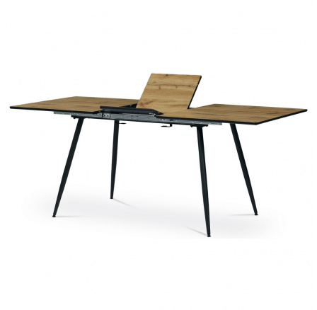Jedálenský stôl, 140+40x80x76 cm, MDF doska, dýha divoký dub, kov, čierny lak