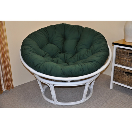 Ratanový papasan 100 cm biely, zelený vankúš z dralonu