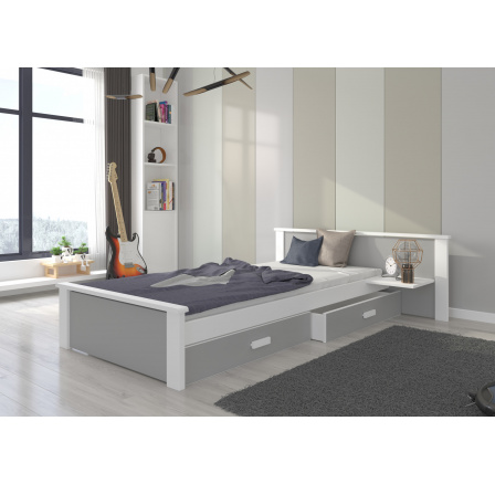 Posteľ ALDEX SHELF 200x90 Biela+Svetlosivá