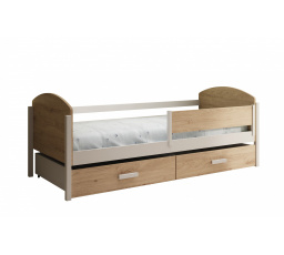 Detská posteľ Kalia 200x90 s matracom Biela+Dub