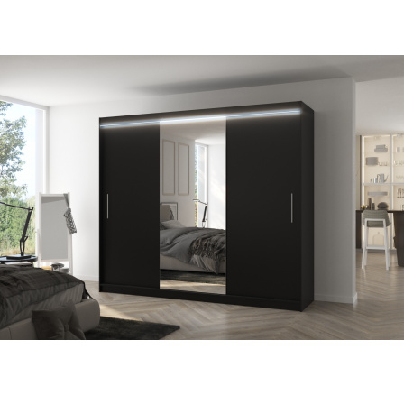 Posuvná skriňa so zrkadlom a LED osvetlením DENIS 250 Čierna+Čierna
