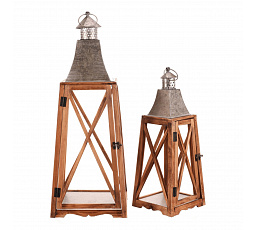 Lucerna dřevěná - čtyřboká, cena za sadu 2 ks