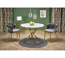 Jedálenský stôl RAYMOND 2, Efekt bieleho mramoru/Zlatá