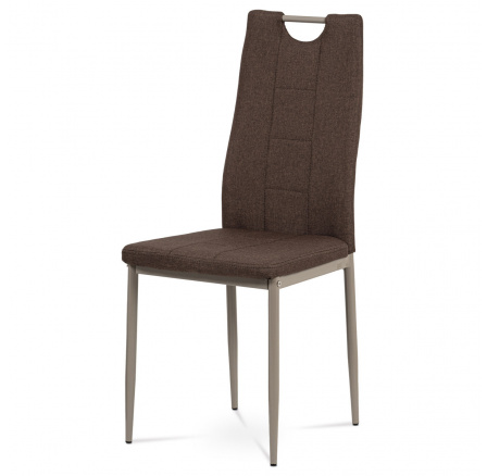 Jedálenská stolička, hnedá látka, kovový lesk cappuccino