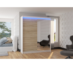 Posuvná skriňa so zrkadlom a LED osvetlením VIKI 180 Biela+Sonoma