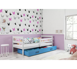 Detská posteľ ERYK 80x190 cm so zásuvkou, s matracom, Biela/Modrá