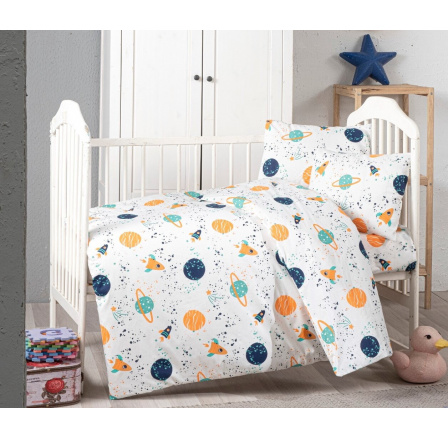 Bavlnené detské obliečky do malej postieľky 90x135, 45x60 cm vesmír zipsový uzáver