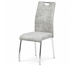 Jedálenská stolička čalúnená striebornou látkou COWBOY vo vintage koži, kovová štvornohá