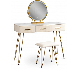 Toaletný stolík SANDY Krémová/Zlatá