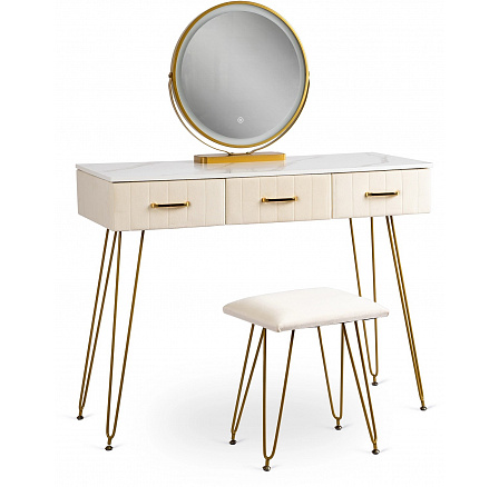 Toaletný stolík SANDY Krémová/Zlatá