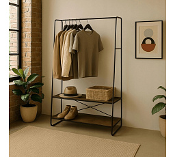 Vešiak Do Predsiene JOEL 100 cm s Poličkami Dub Rustikálny/Čierny