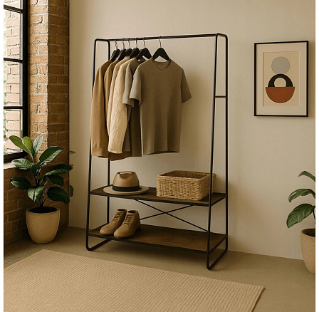 Vešiak Do Predsiene JOEL 100 cm s Poličkami Dub Rustikálny/Čierny