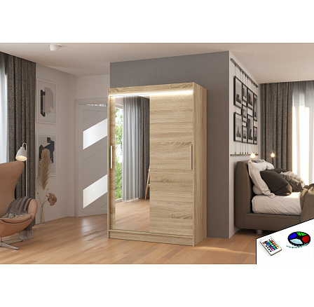 Posuvná skriňa so zrkadlom a LED osvetlením BARIO 120 Sonoma+Sonoma
